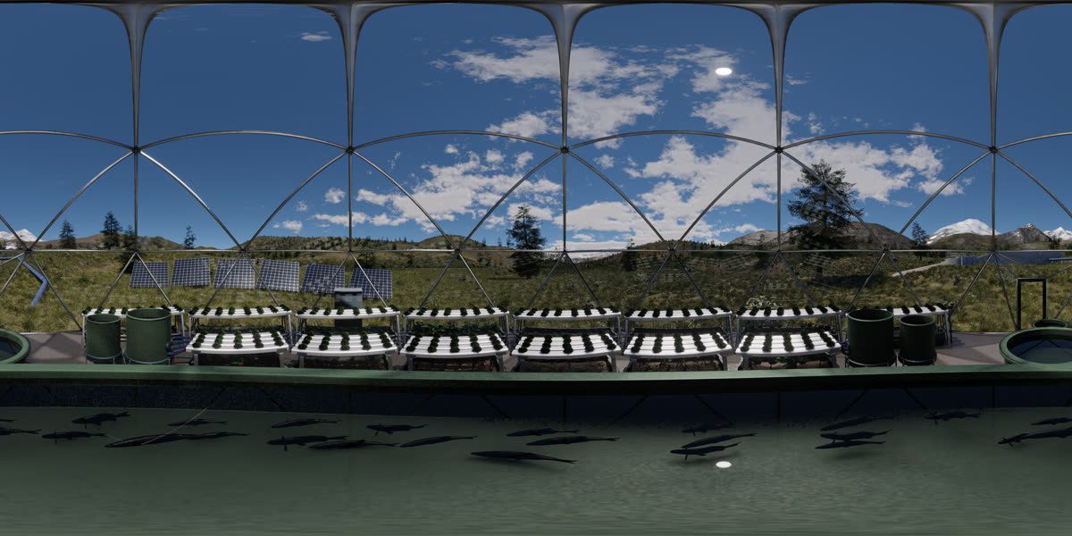 360° view from inside the aquaponic dome